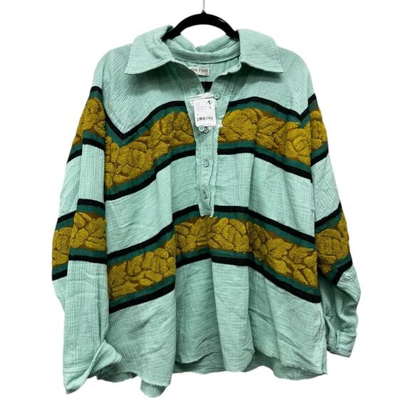 Free People We The Free Terry Rugby  Pullover Size Medium - Picture 3 of 5